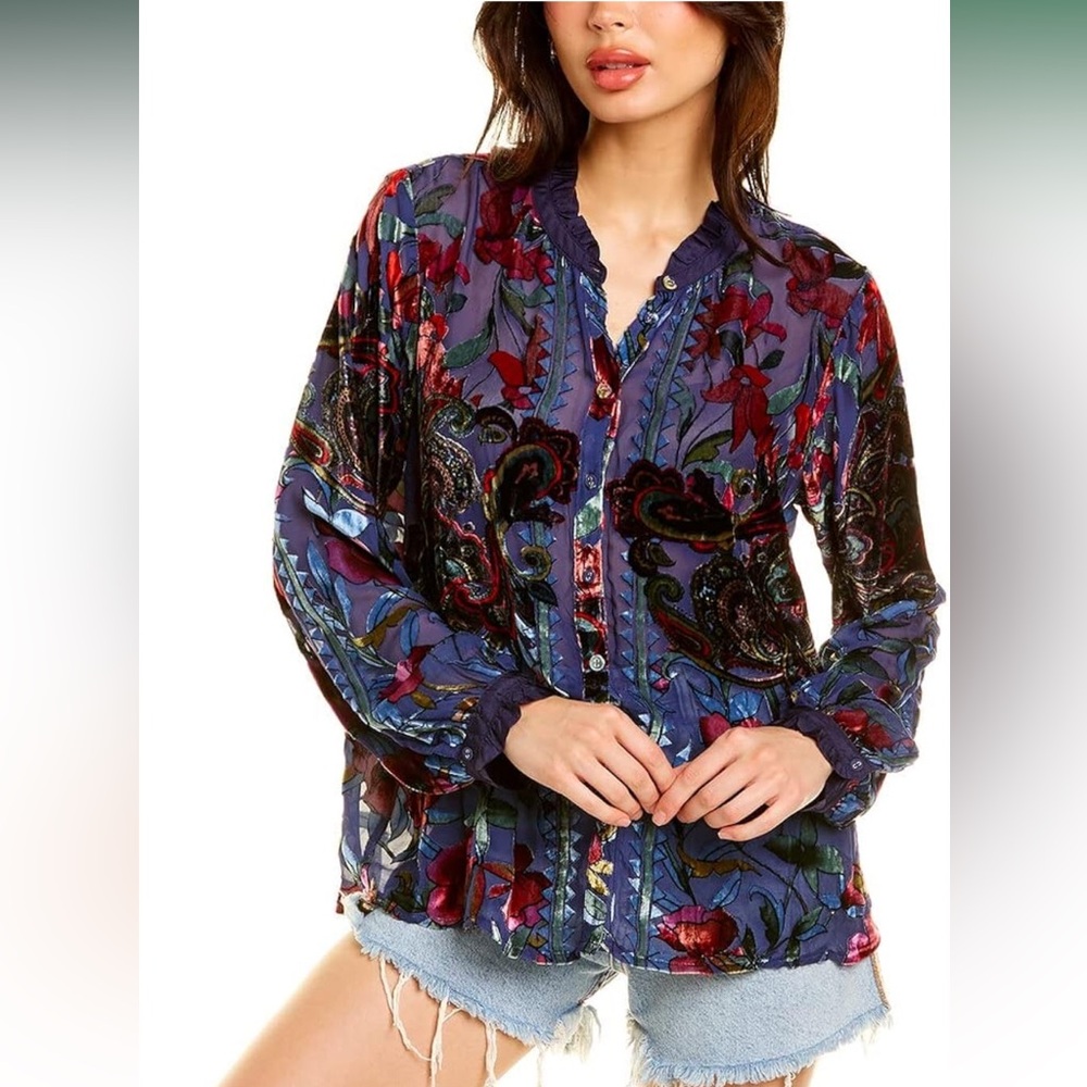 Johnny Was Clara Burnout Button-Down Front Shirt Size Large
